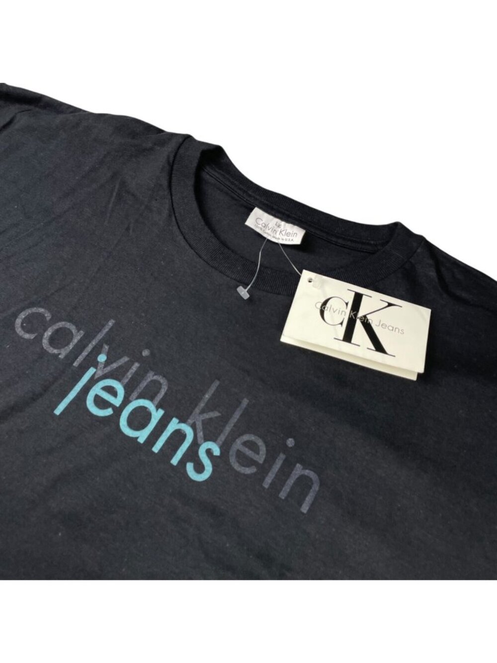 VTG NEW Calvin Klein Jeans Men's Spell-Out S/S T-Shirt Black • USA • L/XL